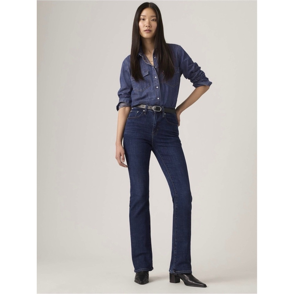 Levi's 725 High Rise Bootcut Jeans Dark Wash Stretch Denim Size 31
